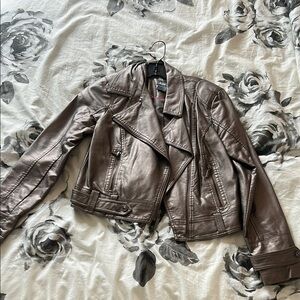 Kensie Brown Leather Jacket Classic Motorcycle Design